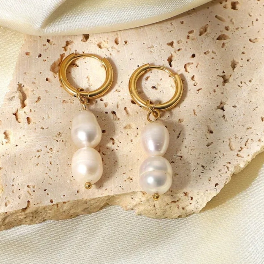 Freshwater Pearl 18k Gold Plated Stainless Steel Drop Earrings